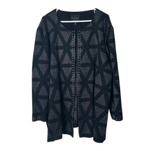 Ming Wang Black and Gray Geometric Cardigan